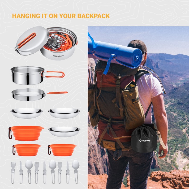 KingCamp Stainless steel Camping Cookware Set - ADVENTURER II KA2008