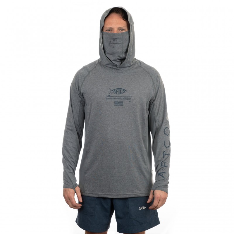 AFTCO BARRACUDA GEO COOL™ FISHING HOOD & MASK GRAY HEATHER