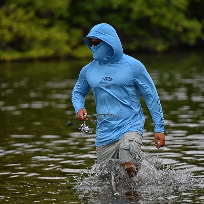 AFTCO BARRACUDA GEO COOL™ FISHING HOOD & MASK VIVID BLUE HEATHER