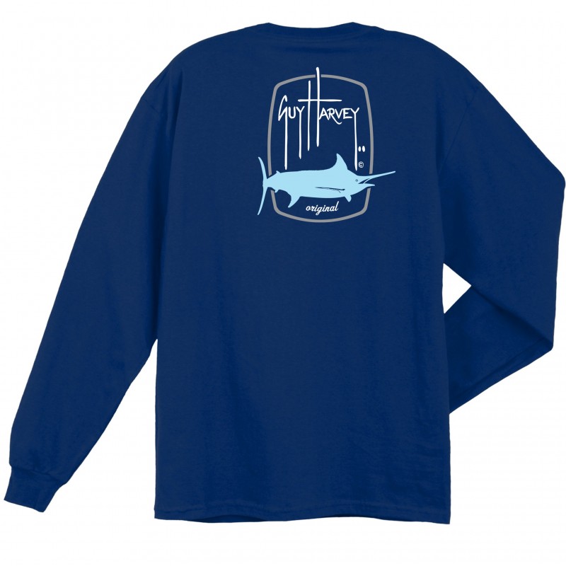 Guy Harvey Barrel Logo LS T-Shirt - Deep Blue
