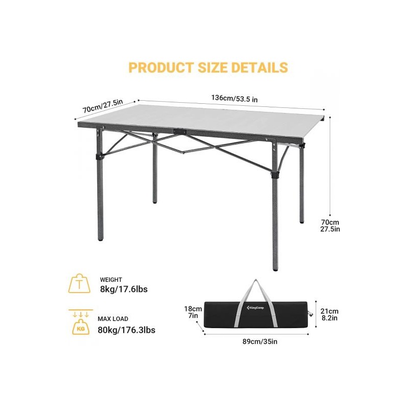 KingCamp Lightweight Aluminum Alloy Folding Roll up Table KC2133