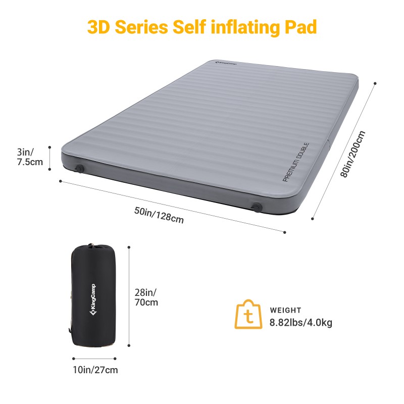 KingCamp PREMIUM DOUBLE Self Inflating Pad GREY KM1901